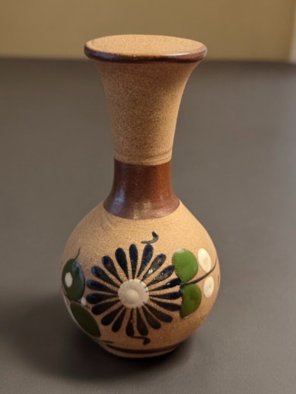 Vintage Tonala Mexican Folk Art Sandstone Vase – Hand-Painted Floral